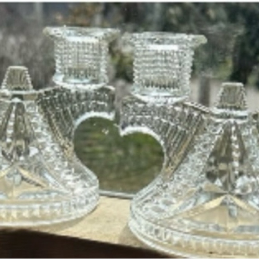 Set of Two 1930s Federal Glass Wigwam Candle Holders (willing to split pair)